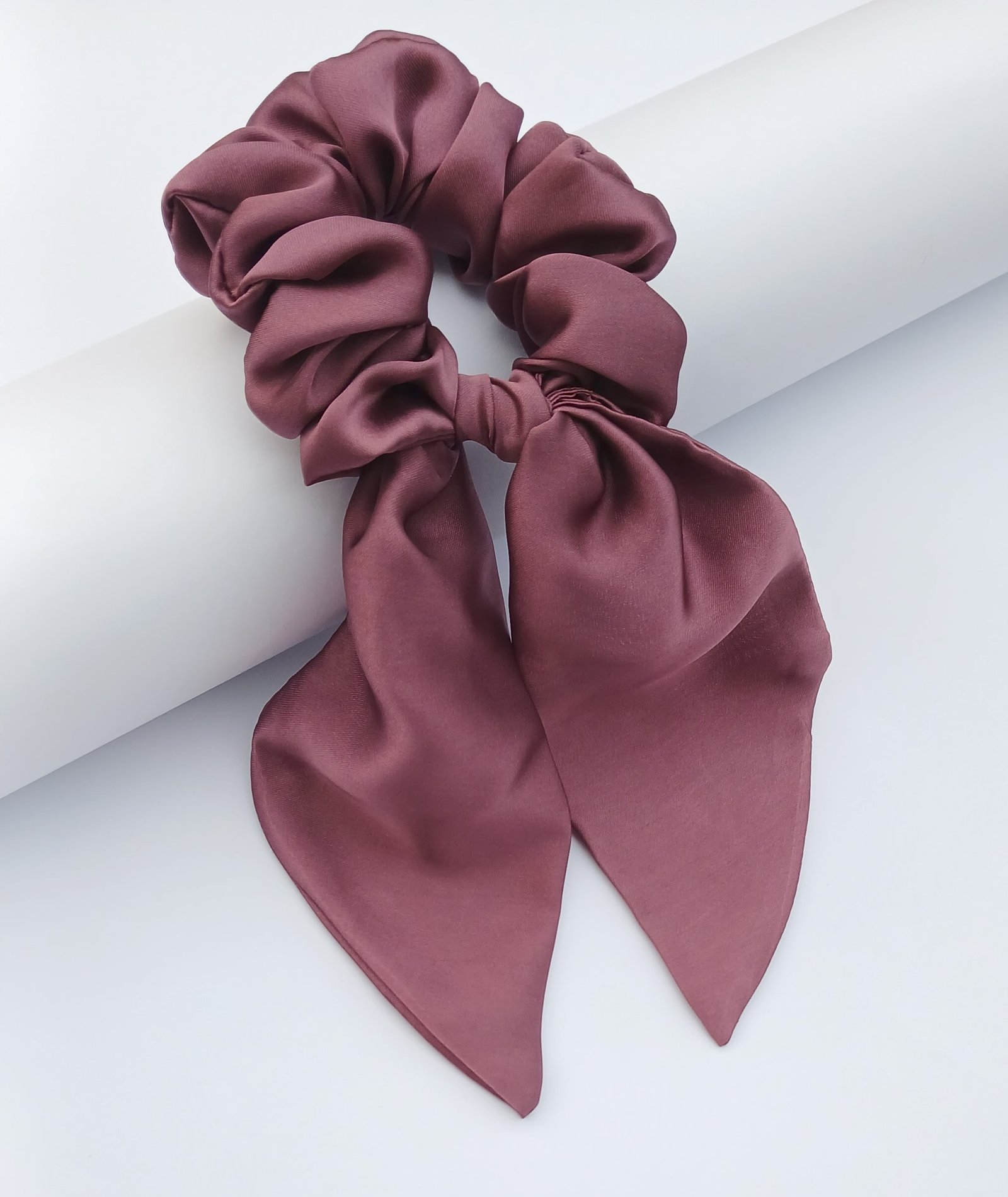 Handmade Mauve Taupe Silk Tail Scrunchie