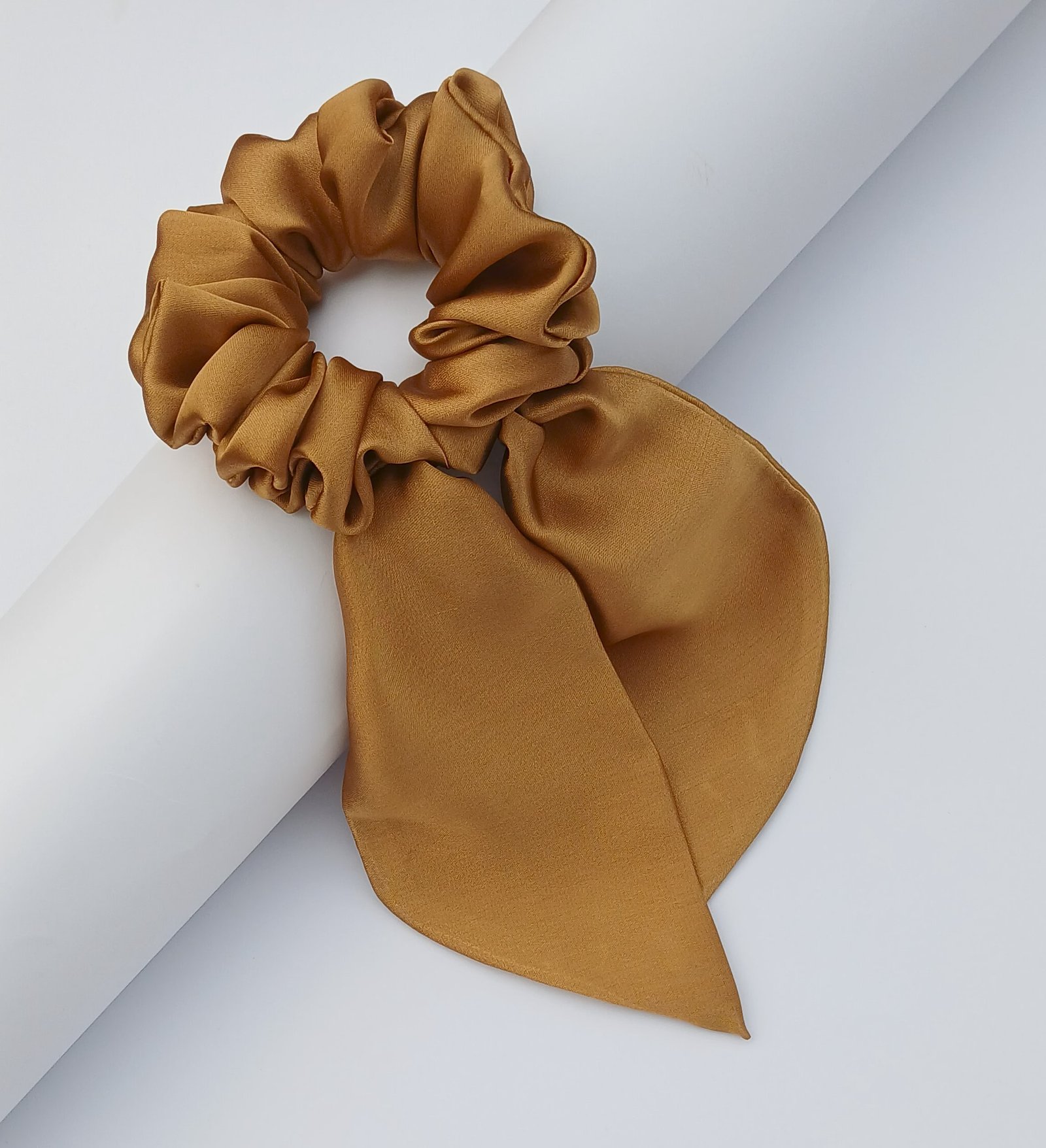 Handmade Bronze Gold Silk Tail Scrunchie