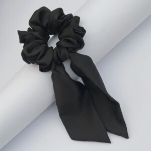 Handmade Black Silk Tail Scrunchie