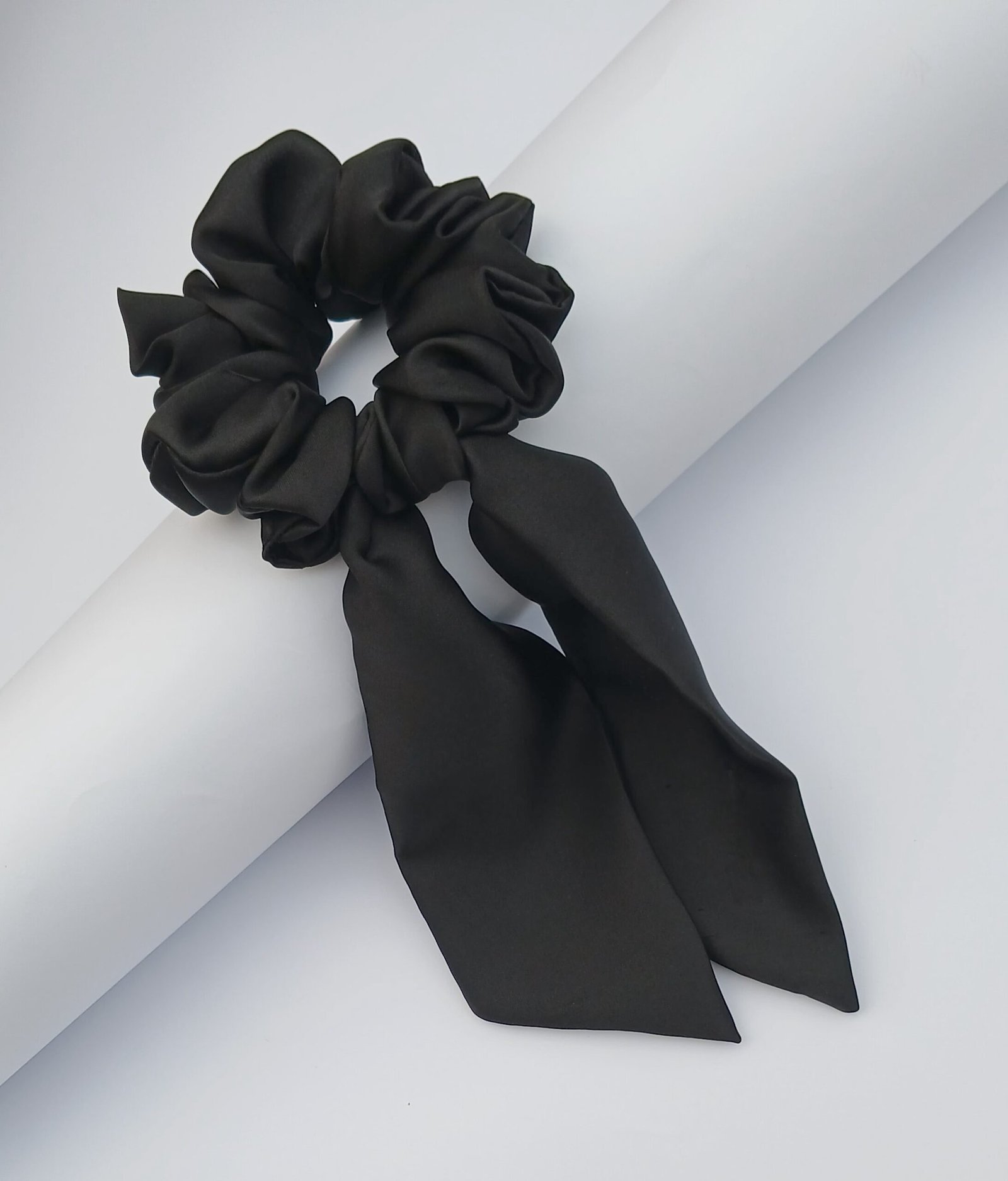 Handmade Black Silk Tail Scrunchie