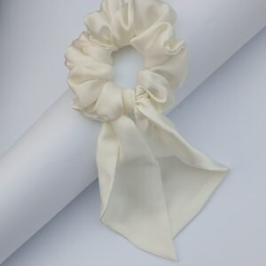 Handmade Off-White Silk Tail Scrunchie