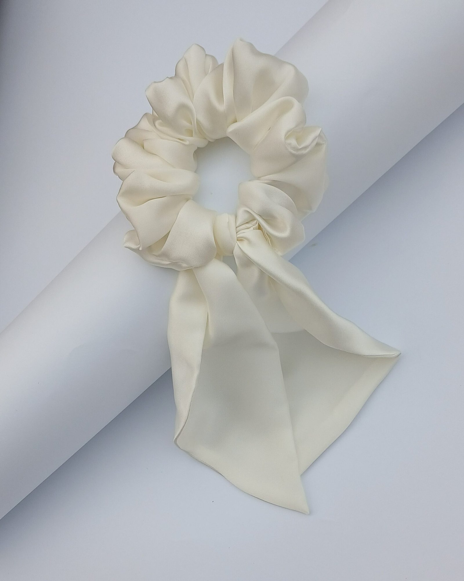 Handmade Off-White Silk Tail Scrunchie