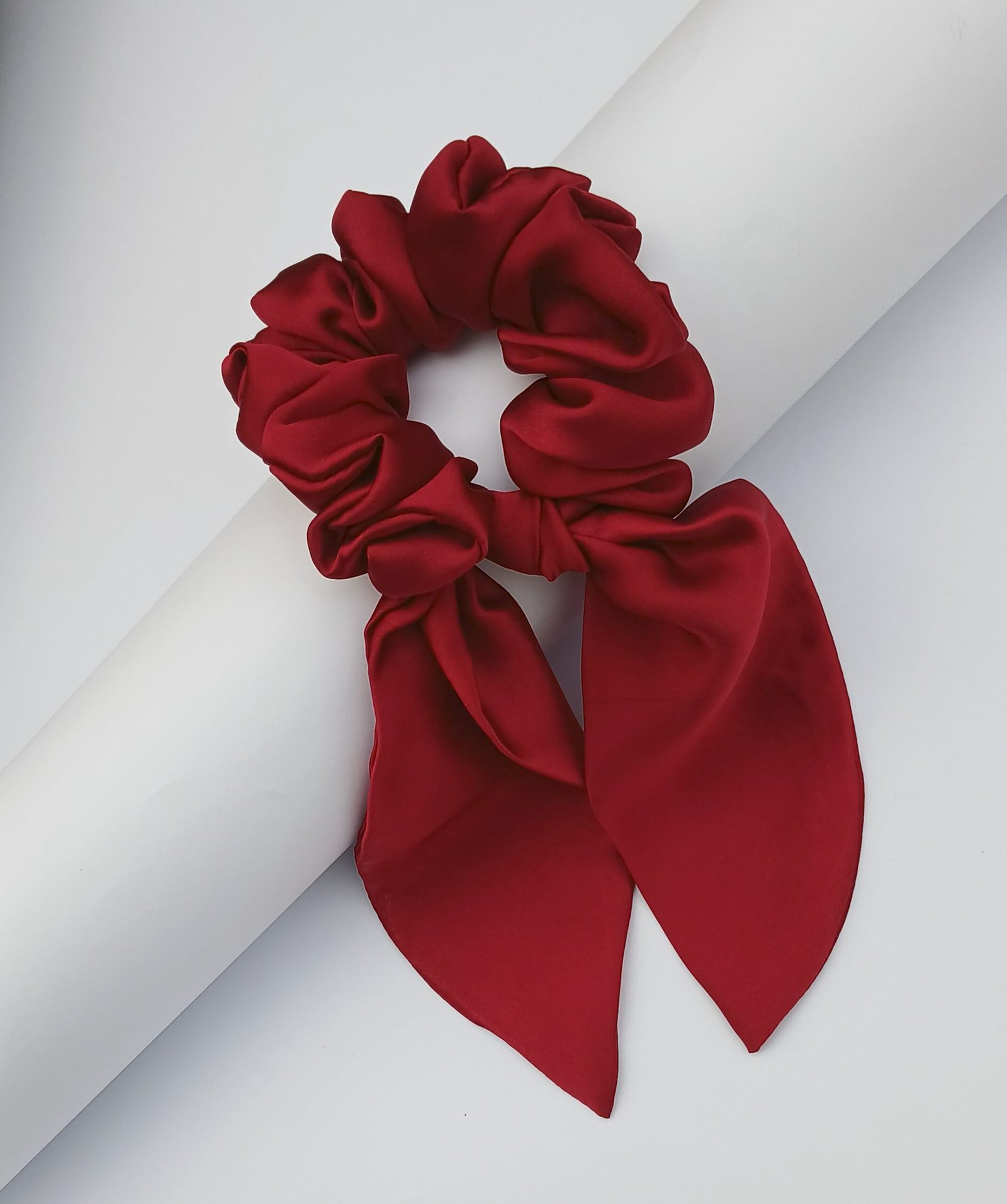 Handmade Maroon Silk Tail Scrunchie
