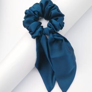 Handmade Teal Blue Silk Tail Scrunchie