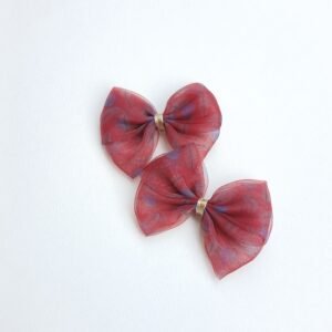 Handmade Maroon Printed Tissue Fabric Pins (Set of 2)