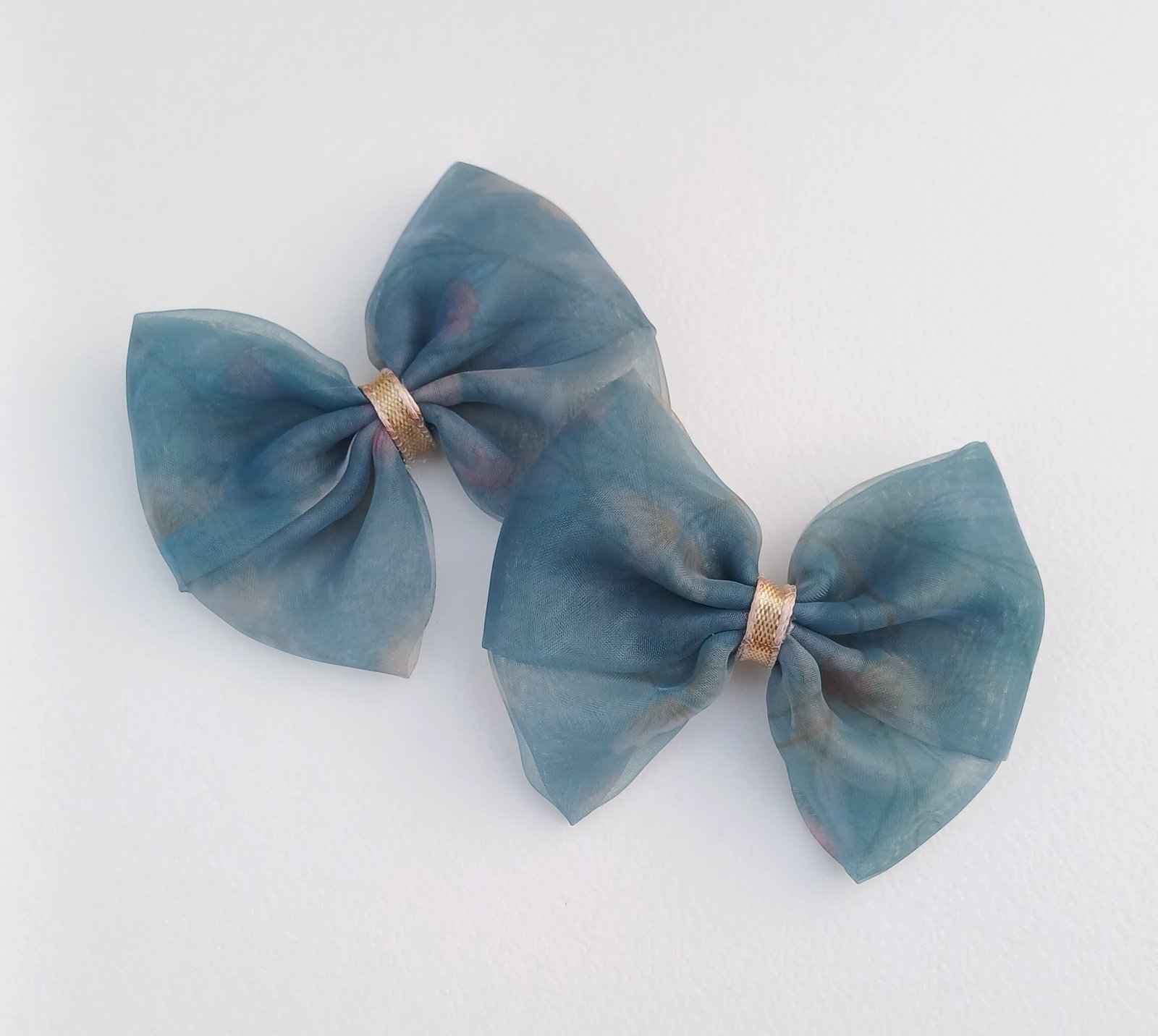 Handmade Peacock Green Tissue Fabric Pins (Set of 2) - Image 4
