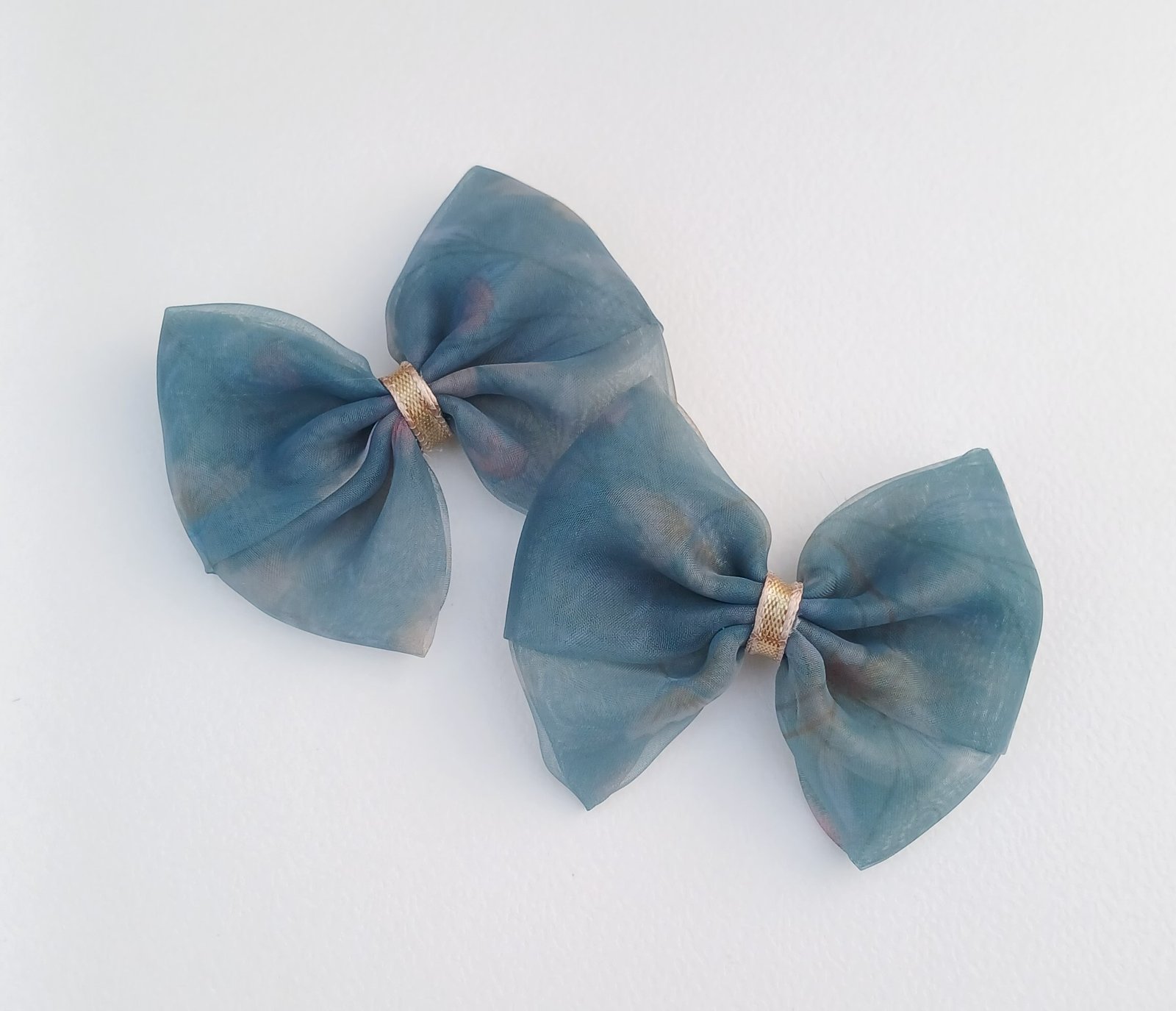 Handmade Peacock Green Tissue Fabric Pins (Set of 2) - Image 3