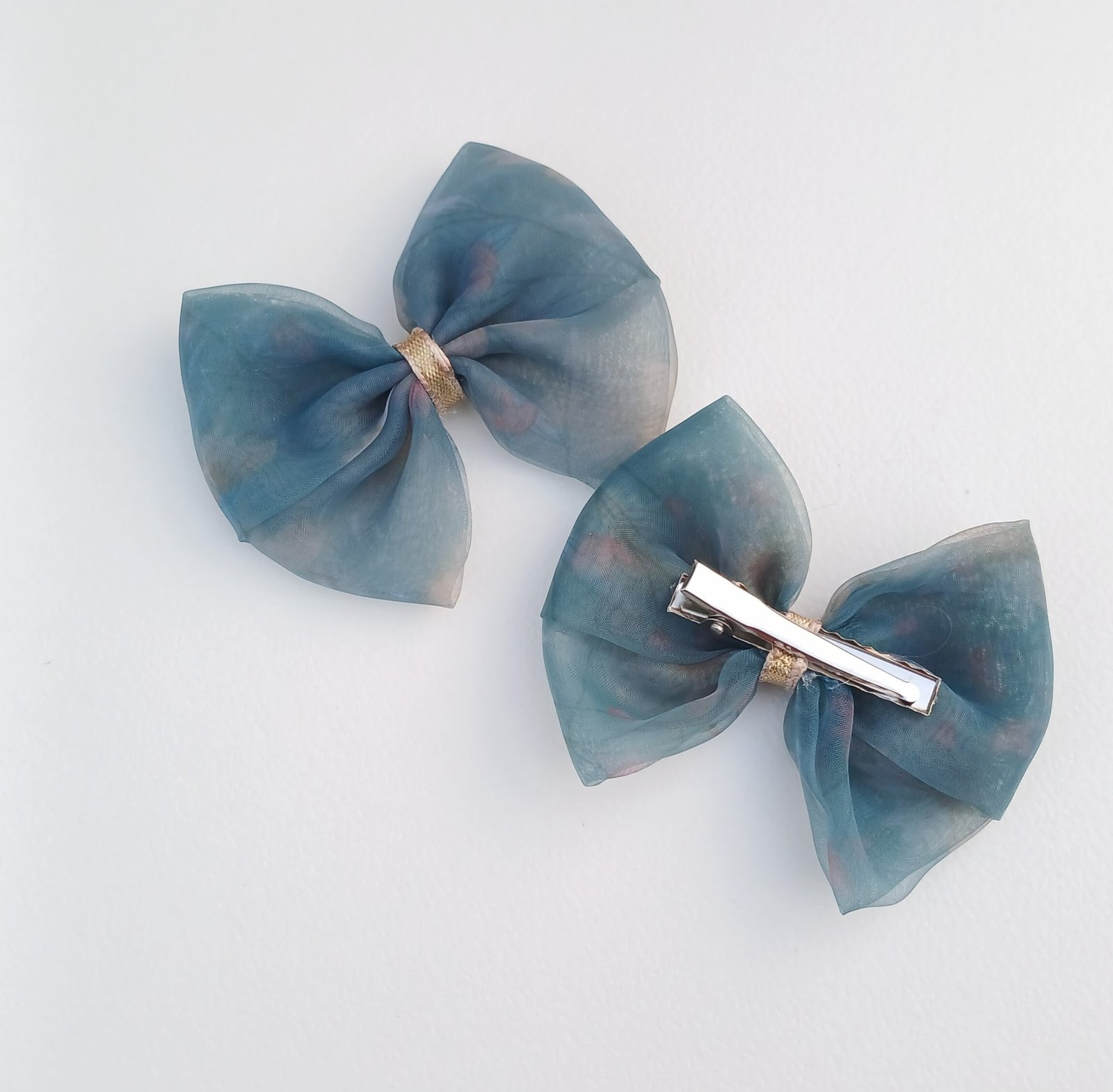Handmade Peacock Green Tissue Fabric Pins (Set of 2) - Image 2