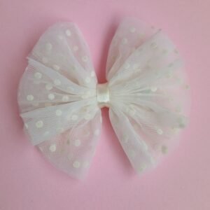 Handmade net fancy off white bow pin