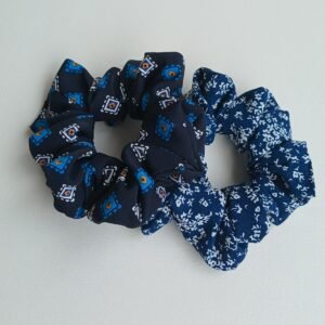 Handmade Blue Printed Fabric Scrunchies (Set of 2)