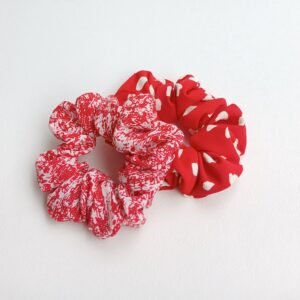 Handmade Red Printed Fabric Scrunchies (Set of 2)