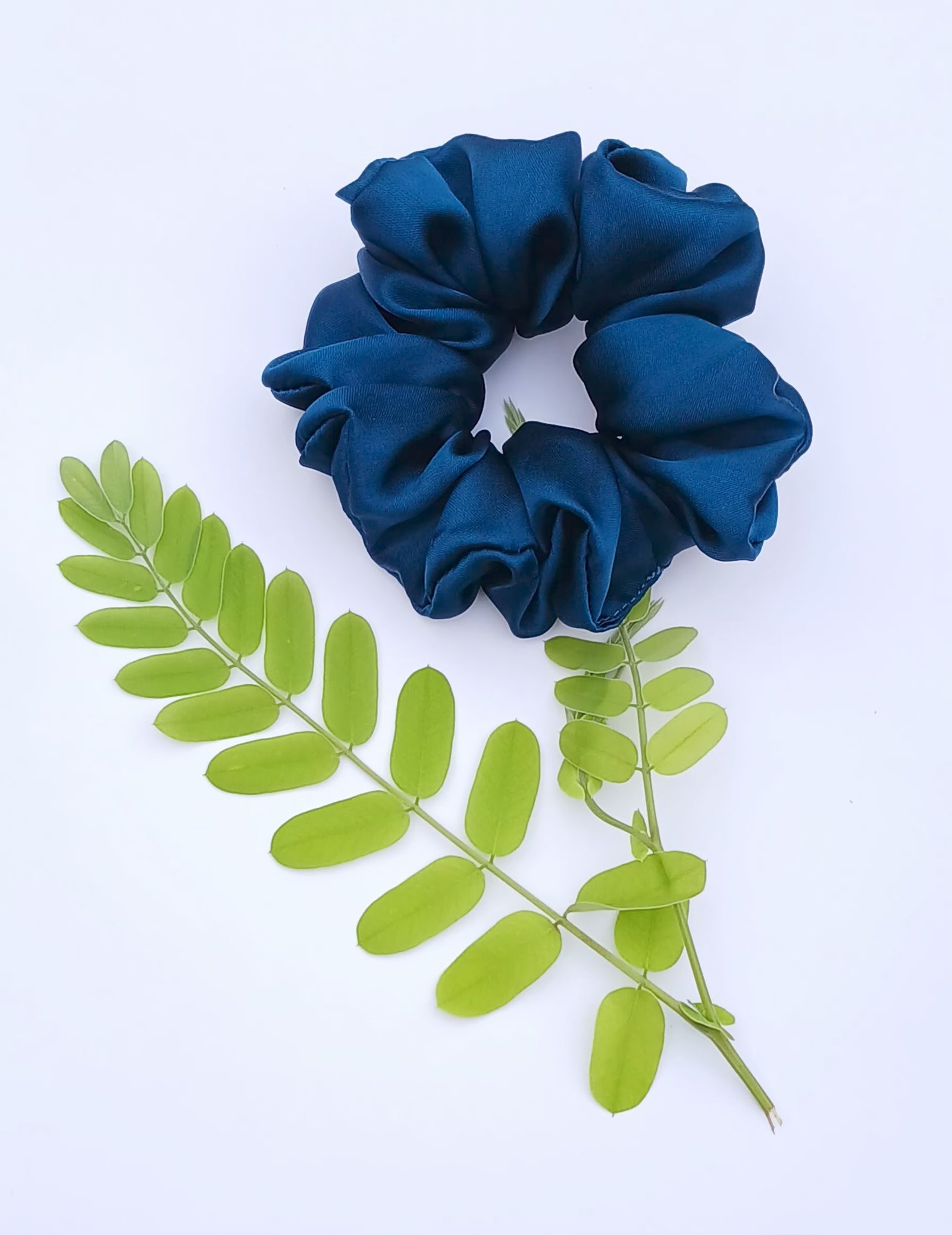 Handmade Teal Blue Silk Scrunchie - Image 3