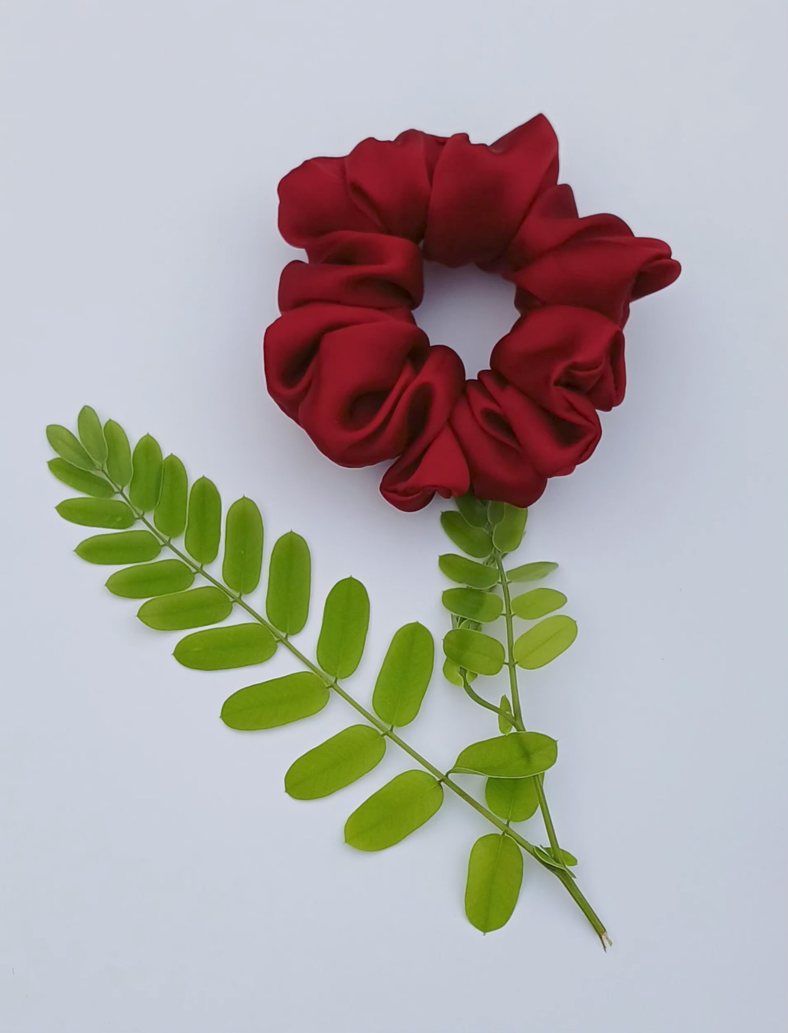 Handmade Maroon Silk Scrunchie - Image 2