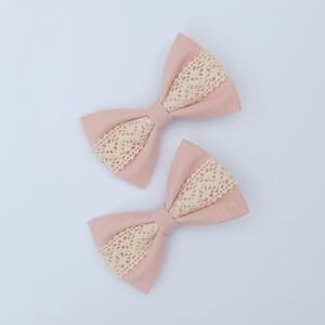 Handmade Dusty Pink Cotton & Lace Bow Clips (Pair)