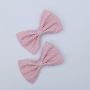 Handmade Pink Polka Dot Cotton Bow Pin (Pair)