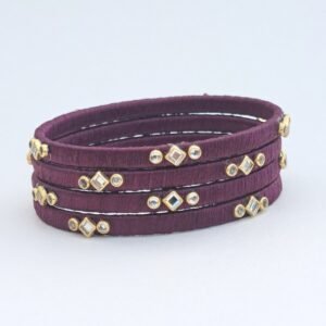 Handcrafted Plum Silk Thread Kundan Bangle Set