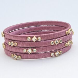 Handcrafted Dusty Mauve Silk Thread Kundan Bangle Set