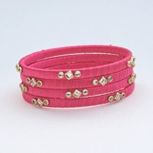 Handcrafted Pink Silk Thread Kundan Bangle Set