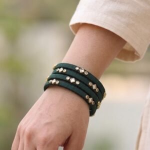 Handcrafted Bottle Green Silk Thread Kundan Bangle Set