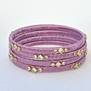 Handcrafted Lavender Silk Thread Kundan Bangles (Set of 4)