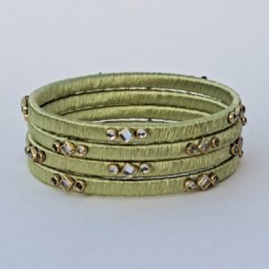 Handcrafted Olive Green Silk Thread Kundan Bangles (Set of 4)