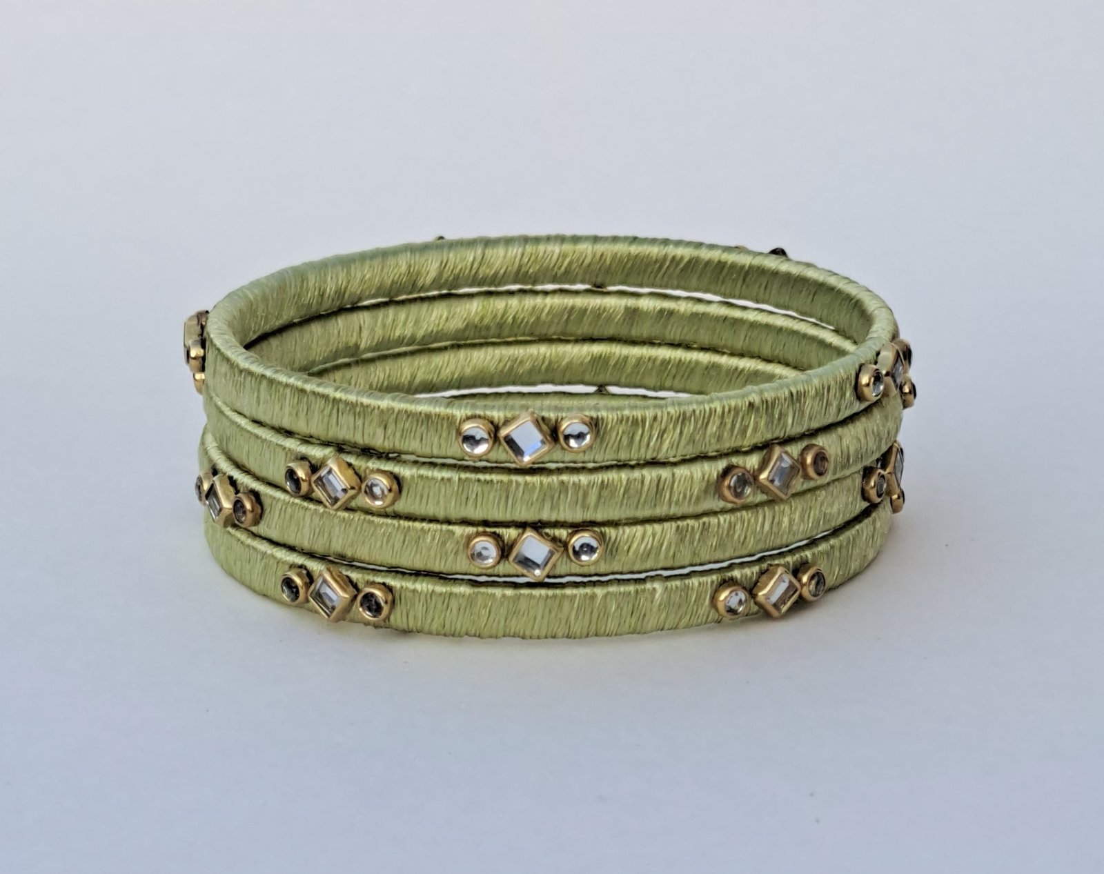 Handcrafted Olive Green Silk Thread Kundan Bangles (Set of 4)