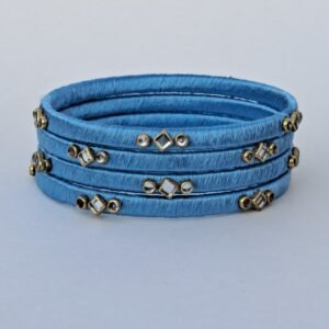 Handcrafted Sky Blue Silk Thread Kundan Bangles (Set of 4)