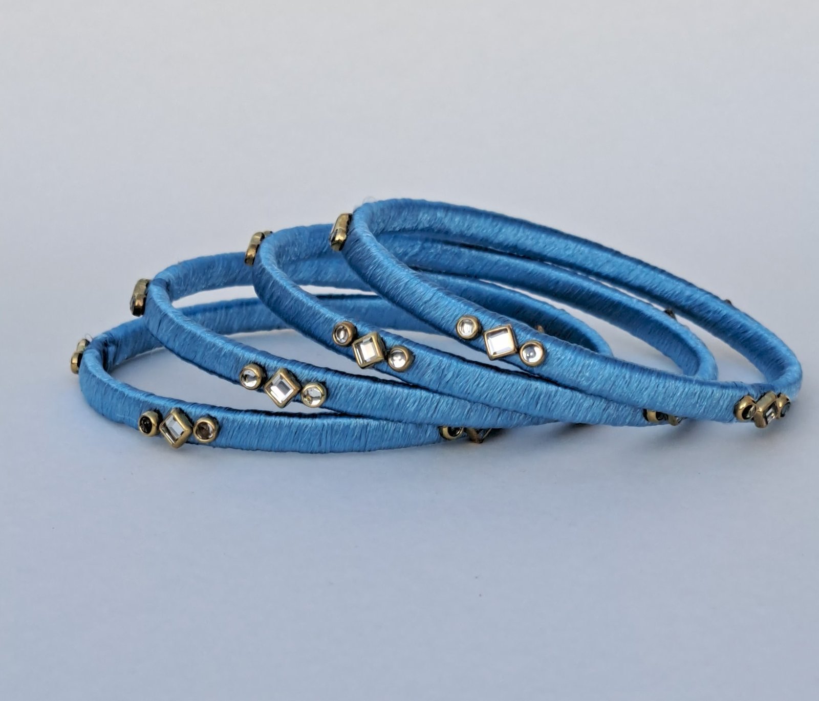 Handcrafted Sky Blue Silk Thread Kundan Bangles (Set of 4) - Image 2